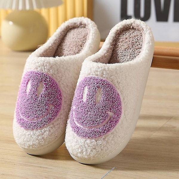 Tofflor Smiley Face Tofflor Dam Smiley Tofflor Happy Face Tofflor Retro Smiley Face Mjuka Plysch Bekväma Varma Slip-on Tofflor Lila Lila Purple 40-41