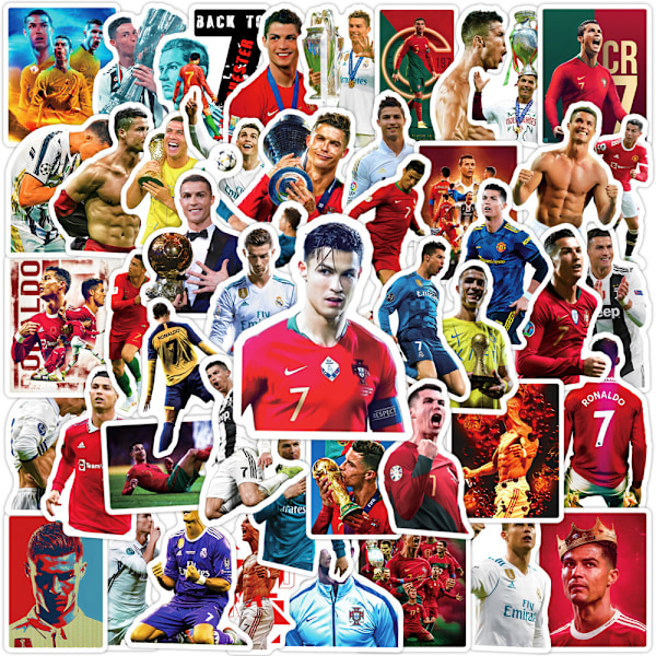 50 kpl Cristiano Ronaldo Jalkapallotähti PVC-tarroja auton puskuriin, kannettavaan tietokoneeseen, rullalautaan ja puhelimeen 50PCS