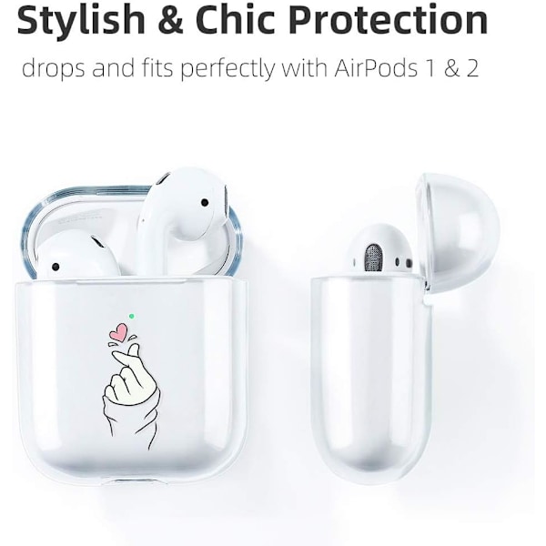 AirPods Etui Kompatibel med AirPods 2 & 1 Transparent Silikon Etui Beskyttelsesetui AirPods Etui (Forreste LED Synlig) Stødsikkert Etui Sød Pa