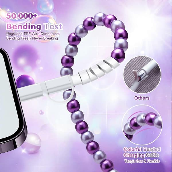 (SC) 4-in-1 Beaded Charging Cable - USB-C to Lightning PD Fast Charging Cord for iPhone 17/16/15 & Android Samsung S25 Multicolour
