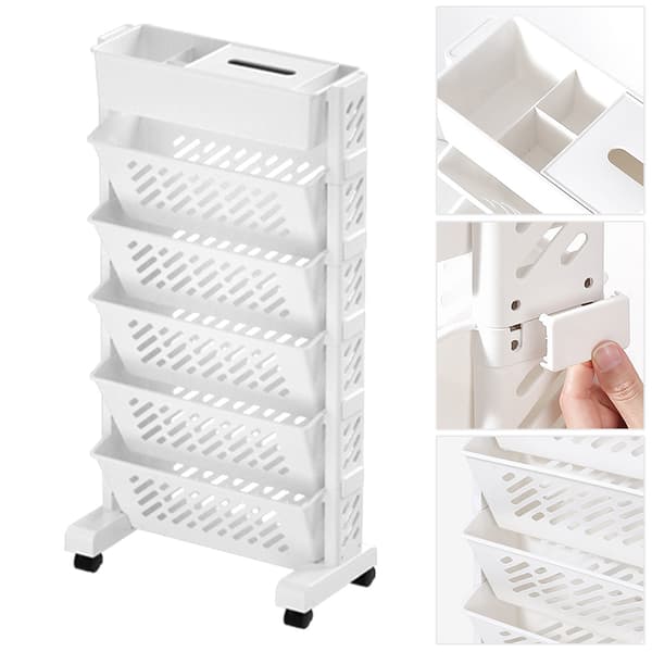 (SC)Portable Bookshelf with Wheels for Classroom Use, Rolling Book Cart with Multi-Layer Capacity and Rotatable and Removable Shelves, Storage