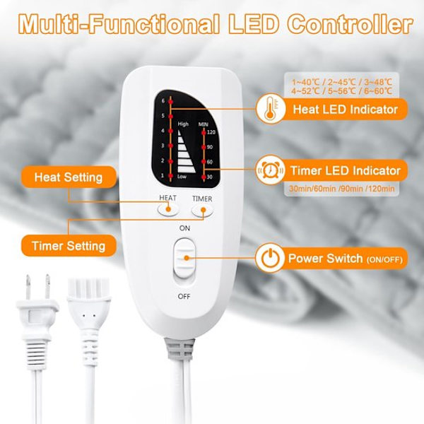 (SC)ING Heating Pad - Electric Heating for Back, Neck, and Joints - With Automatic Shut-off Function - Light Grey - 60x30 cm - One Piece
