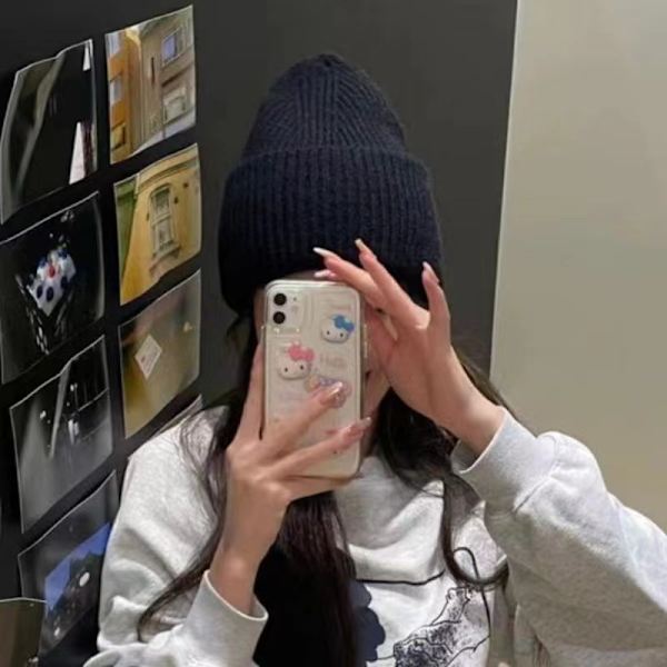 Koreansk stil damer varm vinter strikkede hatter ull japansk stil tykkere menns mote unisex black