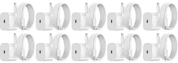 (SC)Oplader til iPhone - Hurtigoplader - Adapter + Kabel 20W USB-C Hvid White 10-Pack iPhone