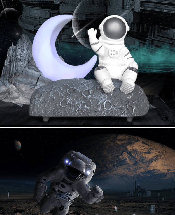 (SC) Månsken astronaut Bluetooth-högtalare, presentdekoration högtalare (silver)