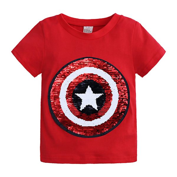 Barn Pojkar T-shirt Vändbar Paljetter Spider Man Tryck T-Shirt Röd Red 4-5 Years