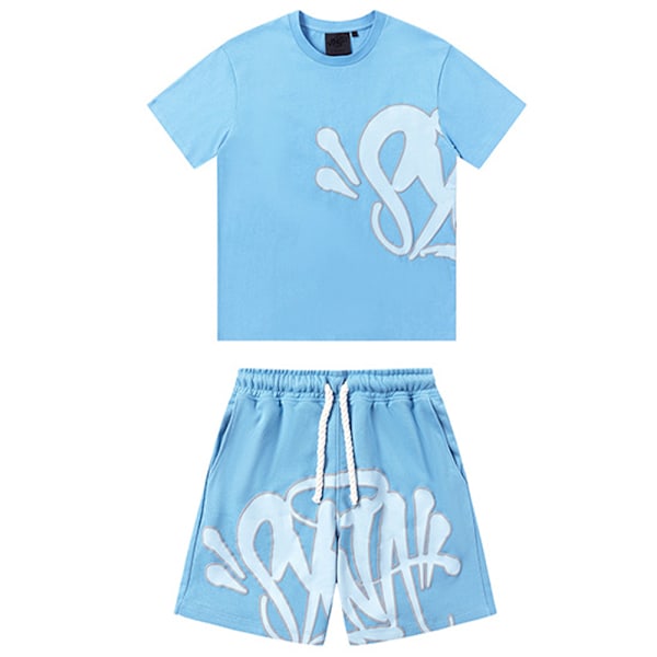 Syna World Mænds Kortærmet T-shirt & Shorts Casual Outfit Sæt Sommer Tracksuit E E 3XL