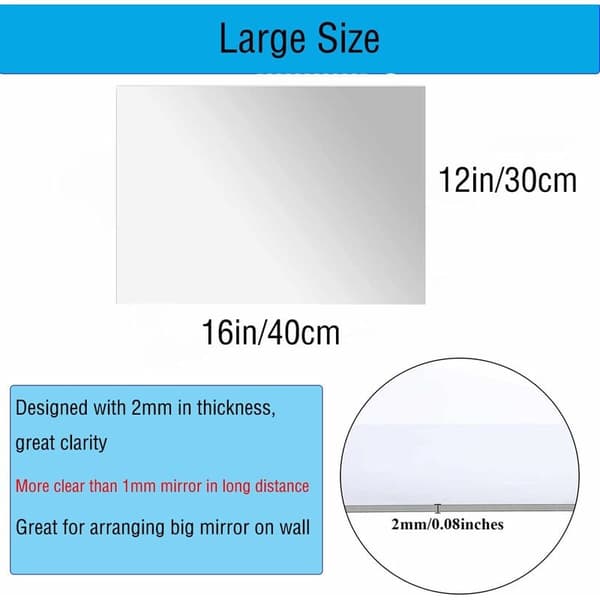 (SC) Shatterproof Mirror for Bathroom, Clear Reflection & PETG Mirror Sheet Ensures Safety, Lightweight & Self-Adhesive for