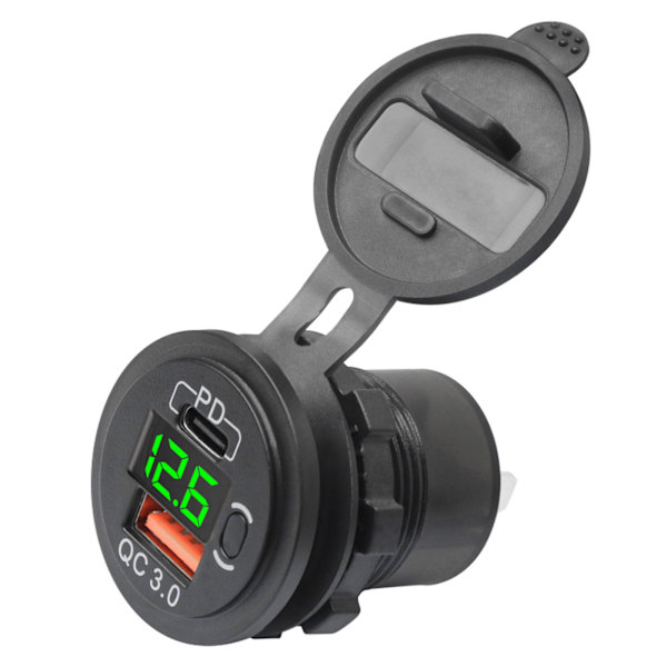 12V/24V USB C Biloplader Stik QC3.0 PD Hurtig Opladning Strømudtag Adapter med Voltmeter til Bil Båd Lastbil