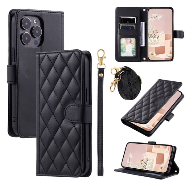 [SC]iPhone 16 Pro Case Rhombus Leather Black 95