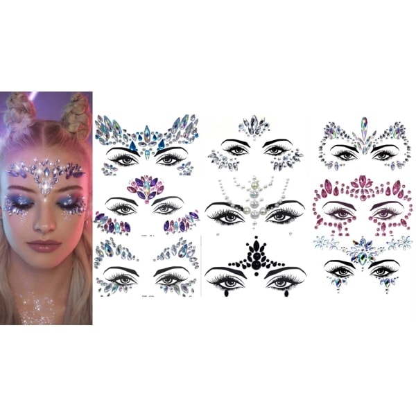 Halloween Kasvojalokivet Festivaali Naiset Merenneito Kasvojalokivet Kimaltava 9-osainen Setti Strassi Mardi Gras Kasvojalokivet