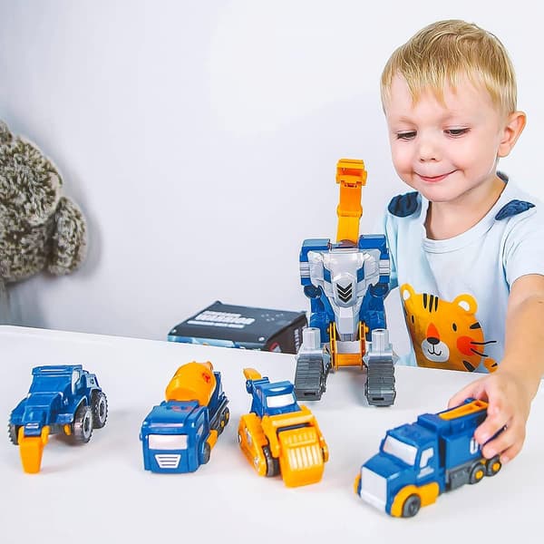 (SC)Transformerende robotlegetøj til unge byggere, magnetisk monteringskonstruktion, 5-i-1-sæt til STEM-læring og interaktiv leg, ideel til