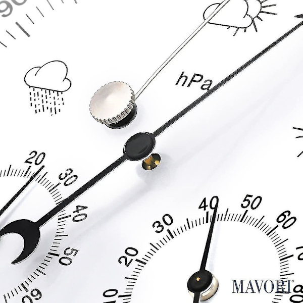 Analog väderstation för inomhus/utomhus, ram i rostfritt stål - Inkluderar barometer, hygrometer och termometer (FMY)
