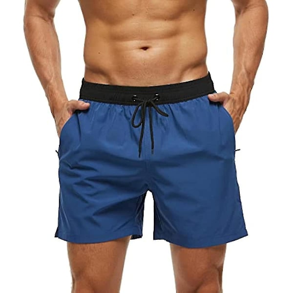 Herr S Badbyxor Med Dragkedjeficka Vattentät Snabbtorkande Badkläder Badshorts Med Justerbar Dragsko Svart Marinblå Black Navy Blue XL