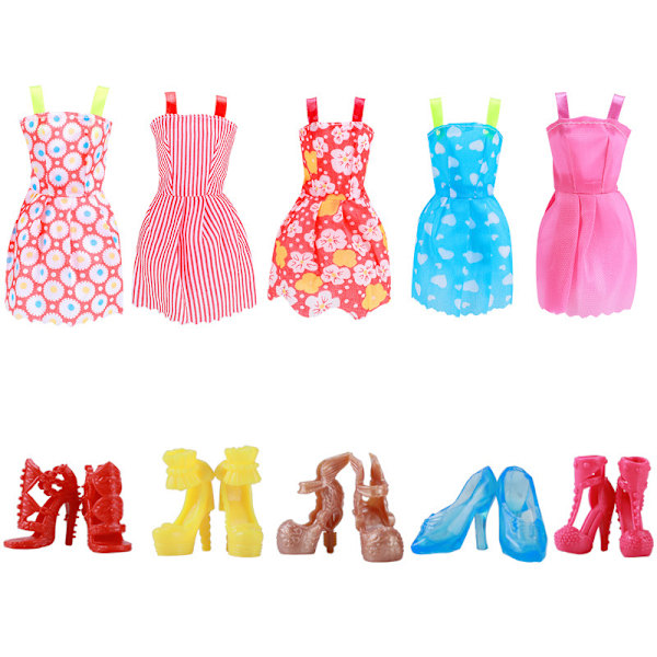 10 pcs 30 cm Barbie doll, 5 pcs clothes, 5 pairs of shoes, clothing accessories, playhouse toys, girls' gifts