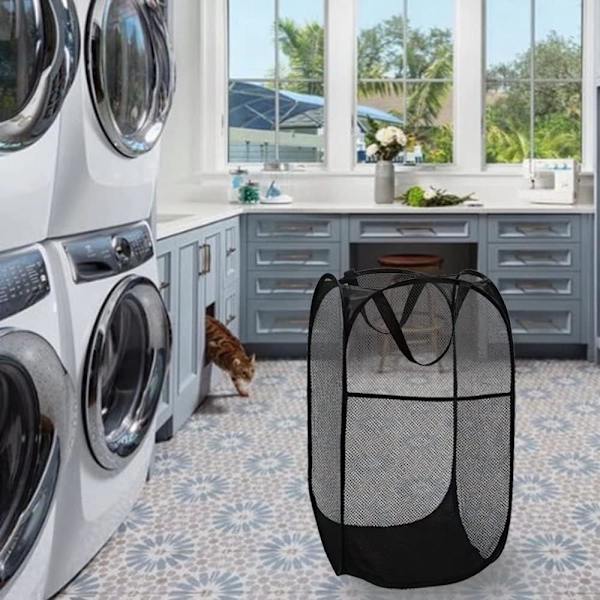 75L Deluxe Sterk Mesh Pop-up Vaskeromskurv med Sidelomme for Vaskerom, Bad, Barnerom, Sovesal eller Reise (2 stk Svart)