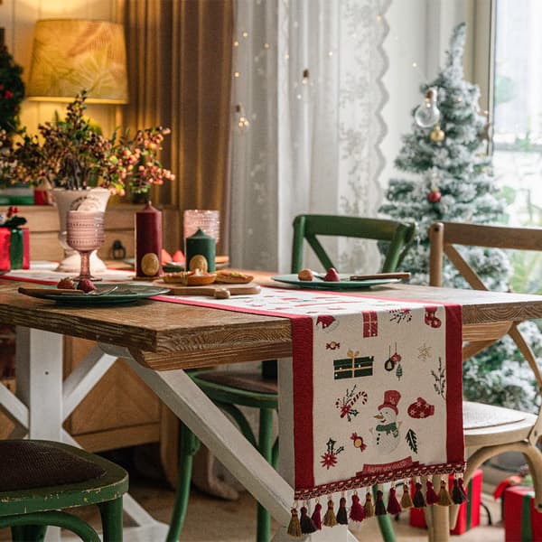 (SC)Julebordsløper dekorasjon, duk, 35*200cm, dusker