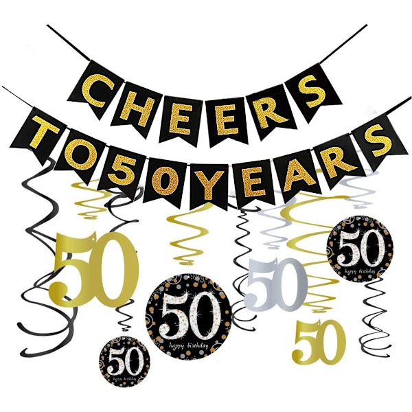 50 års fødselsdag Dekorationskit Cheers 50 år Banner Faner