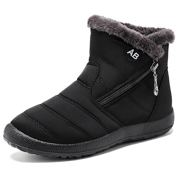 Stövlar för kvinnor, fluffiga, tjocka, fleecefodrade snöstövlar, varma ankelstövlar med blixtlås, svart black 39