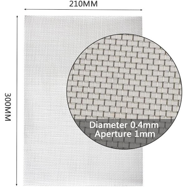 6 stk. A4 Rustfrit Stål Vævet Trådnet Rodentbestandigt Trådnet Plade 1mm Hul Ideel til Luftsten - A4 (210 x 300mm)
