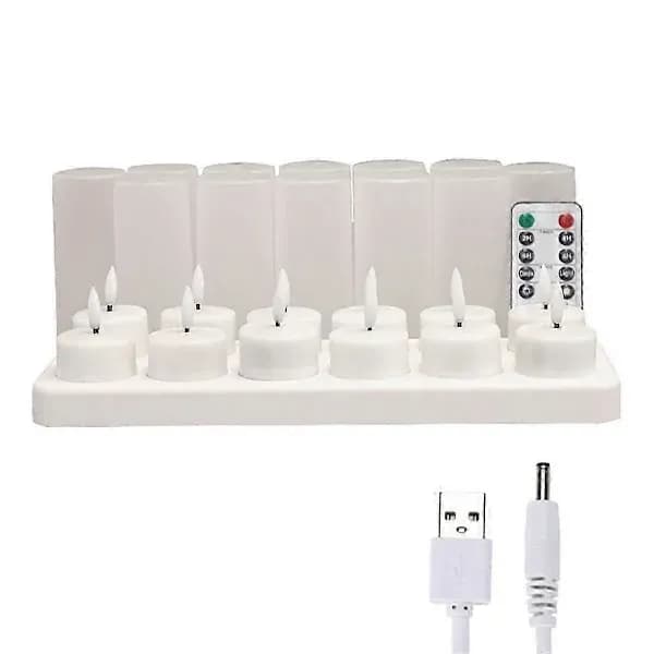 (SC) (pow yeah!) Flameless Candles with Remote Control & Charging Base, 12 Pcs USB Rechargeable LED Tea Lights