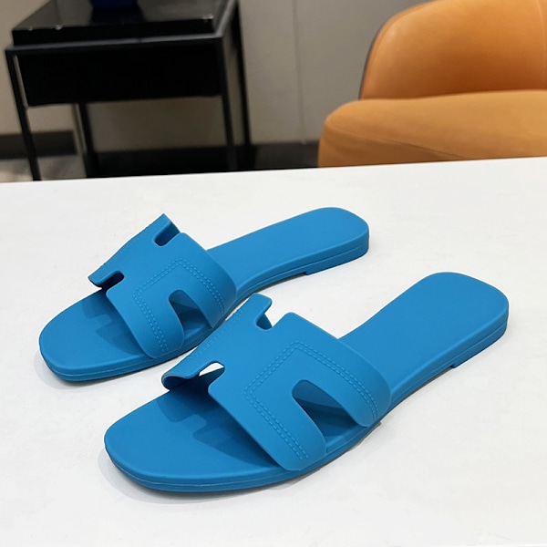 globaali Hot Sale H-hihna Sandaalit Rantasandaalit Litteä pohja Jelly sininen 39 blue