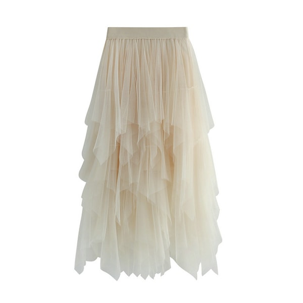 Kvinders Tulle Skørt Elastisk Talje Mesh Langt Skørt beige