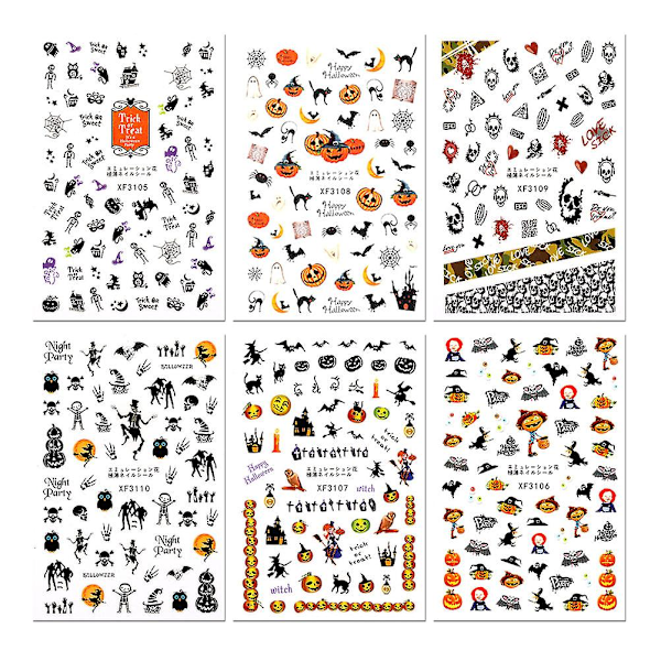 stk selvklæbende negleklistermærker med skeletmotiv - Halloween negleklistermærker