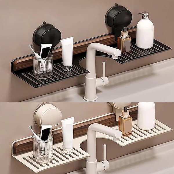 (SC) Walnut Suction Cup Bathroom Shelf Drill-Free Removable Bathroom Shelf O A2