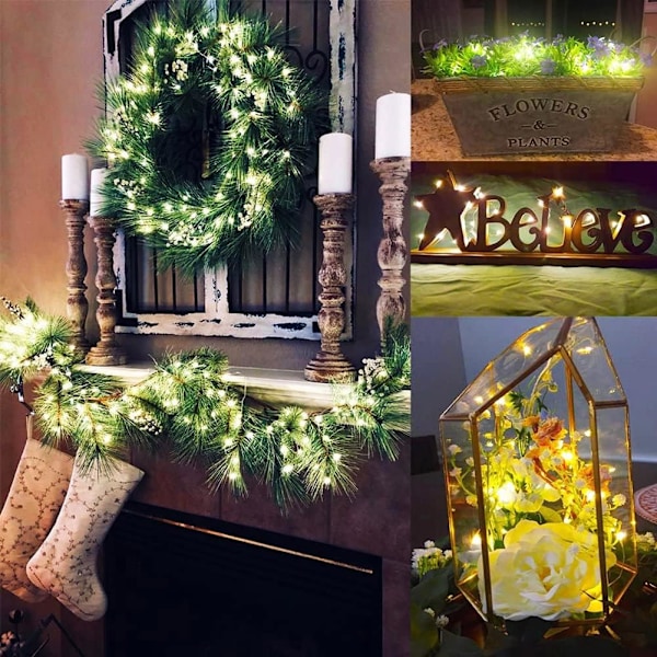 12 kpl naruvalot, 20 LED-valoa kuparilanka valot paristokäyttöiset, 2 m mikrovalot DIY-juhlakoristeluun retkeilyyn, lämmin valkoinen