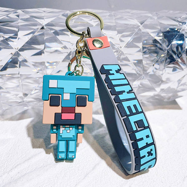 Minecraft Nøglering Taske Klips Steve Creeper Skelet Strømpestopper NY Blue