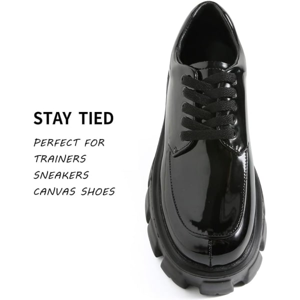 Fladde Snørebånd til Sneakers, Enkeltlags 8mm Polyester Flad Farve Snørebånd, Sort, med en længde på 54 tommer/137cm.