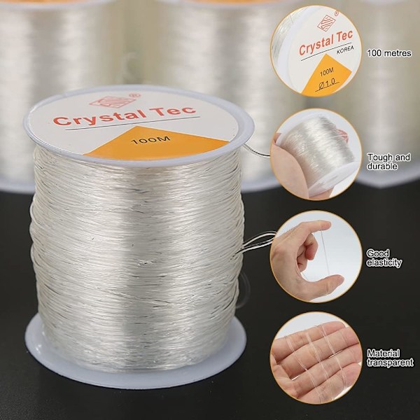 Stærk 100m elastisk nylontråd til armbånd, 1mm transparent elastisk fiskeline til armbånd fo