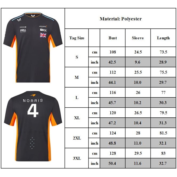 2024 McLaren F1 Virallinen Tiimi Lando Norris Kilpa-T-paita Miesten Lyhythihainen 3XL