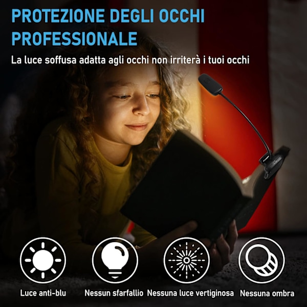 Leselys, USB Oppladbar Boklampe, Leselampe med 3 Lysmoduser, Lang Batterilevetid for Boklesing, Reise