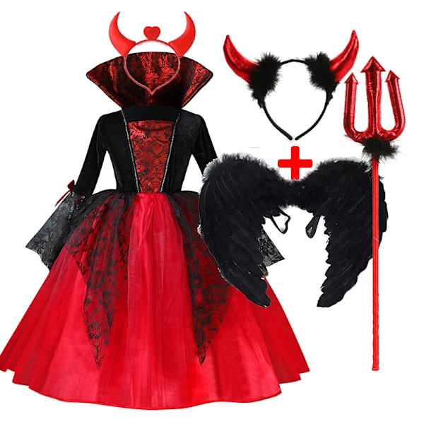 2024 Tyttöjen Cosplay Vampyyri Halloween Mekko Lapsille Aavemorsian Goottilainen Puku Kreivi Vampiran Karnevaali Asu Musta Punainen Vaatteet 5KPL Aavemorsian E 120cm 5PCS Ghost Bride E