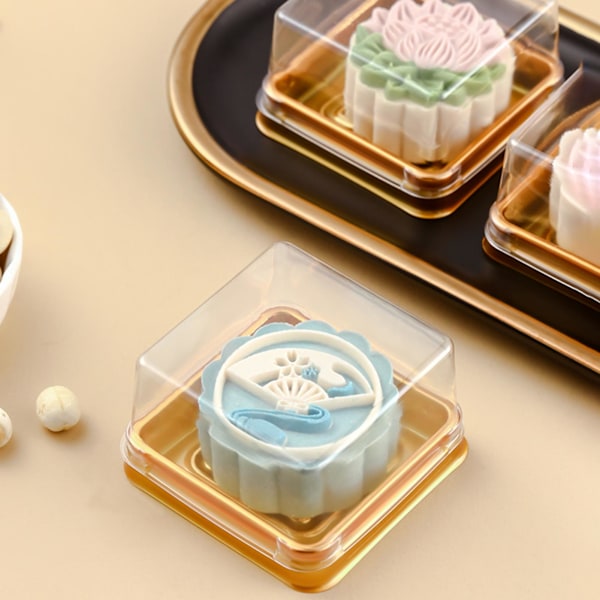 50 stk. 100g mooncake æske firkantet multifunktionel plastik æggeblomme kageæske til festival (FMY) Golden
