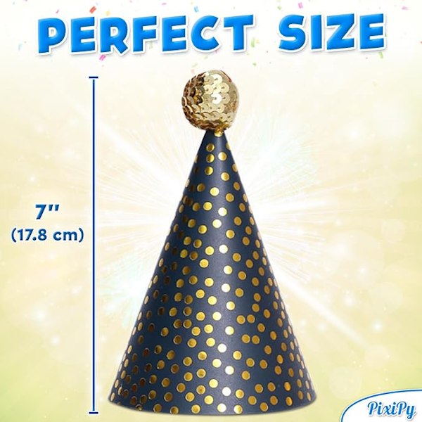 Födelsedagshattar - (12-pack, Flerfärgade, 18cm) - Färgglada konformade festliga huvudbonader för minnesvärda fester - Tillbehör & Dekorationer B