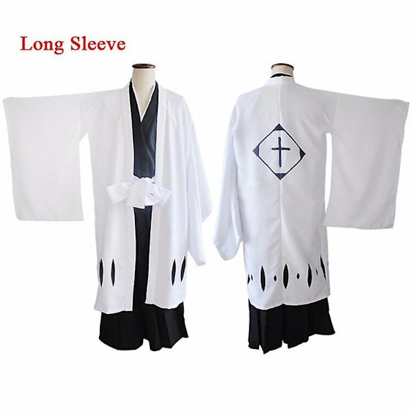 Japansk Anime Bleach Cosplay Kostym för Män Kyouraku Shunsui Kenpachi Zaraki Vit Kappa Cape Kaptenens Kappa Utan Svart Kimono 1 1 M