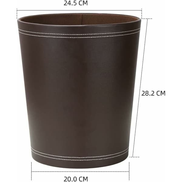 (SC)Compact Design Trash Can, Durable PU Leather Waste Bin, Enhance Decor for Office, Bathroom, Kitchen, Bedroom (9.8 Liter)