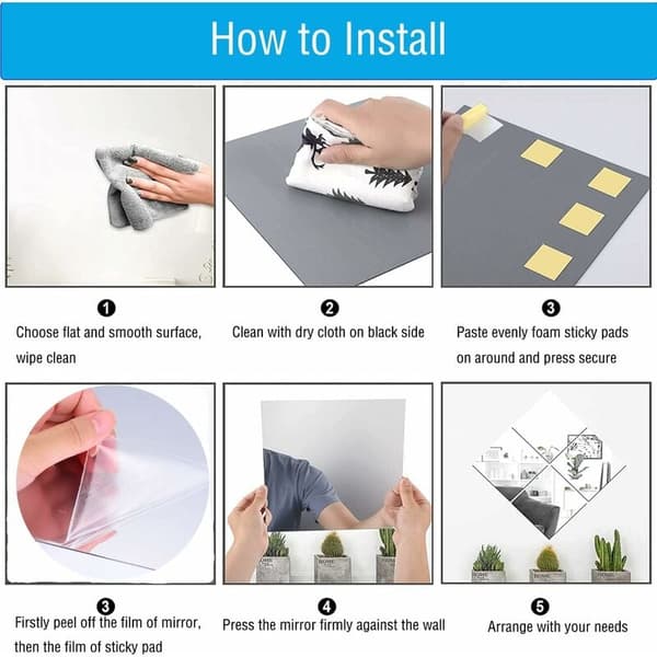 (SC) Shatterproof Mirror for Bathroom, Clear Reflection & PETG Mirror Sheet Ensures Safety, Lightweight & Self-Adhesive for