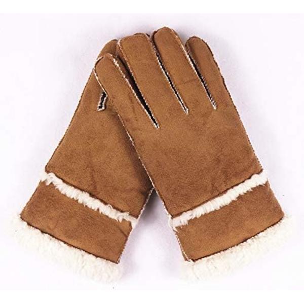 Unisex fårskinn handskar med supervarmt foder - Vindtäta utomhus handskar (1 set, brun)