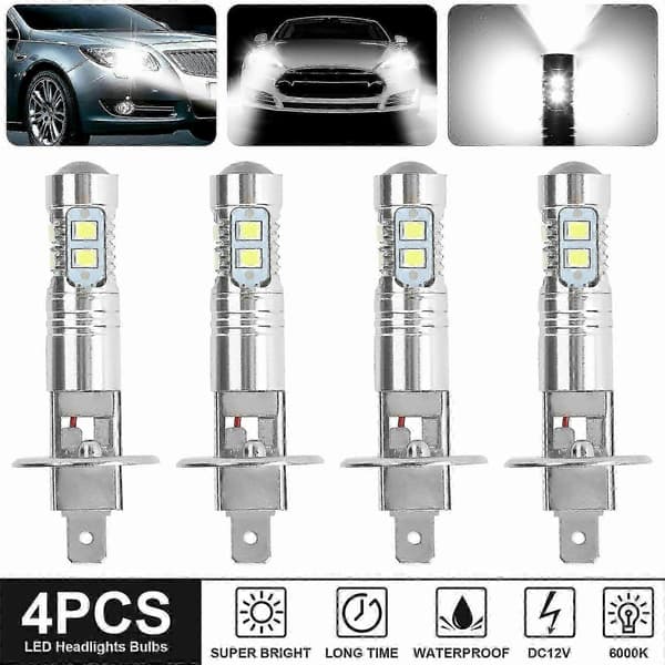 4 stk H1 200W 6000K Super Hvite LED-Frontlykter & Tåkelys Silver