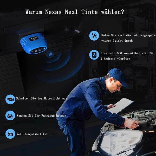 (SC)Nexlink OBD2 Bluetooth 5.0 til biler og motorcykler, OBD2 diagnoseenhed Bluetooth, OBD2 Bluetooth-adapter til iOS og Android