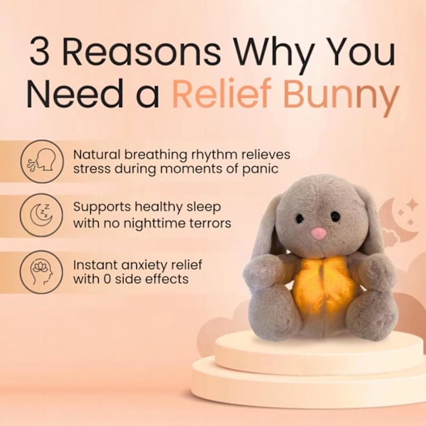 The Soothing Bunny, Hengittävä Pehmolelu, Lohtua Antava Pehmolelu, Ahdistuksen Lievitys Jänis Hengittää, Hengittää Ulos Unikaveri