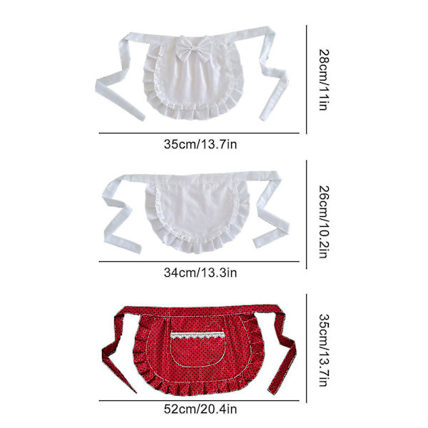 Retro Förkläden Midja Förkläde För Flickor Tight Kostym Vit Bomull Halv Förkläde Fest Heta Off-White