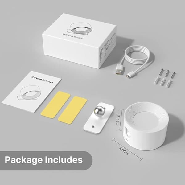 (SC) Indoor Wall Lamp, USB Charging, 3 Colors, 3 Levels, LED, 360° Rotatable Touch Control
