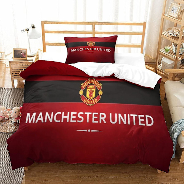 Manchester-logolla varustetut vuodevaatteet D-mikrokuitupainatus peittokuori vetoketjulla ja tyynyliina lasten peittokuori, A 135*200 CM Double200x200cm