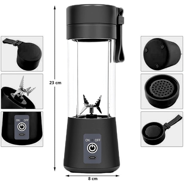 Højkvalitets Trådløs Mixer / Blender 380 ml Sort 1-Pak
