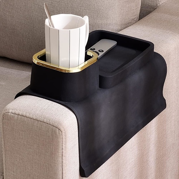 Sofa kopholder i silikone, spildsikker og skridsikker fjernbetjening/snacks/mobiltelefon sofa arm kopholder, sort